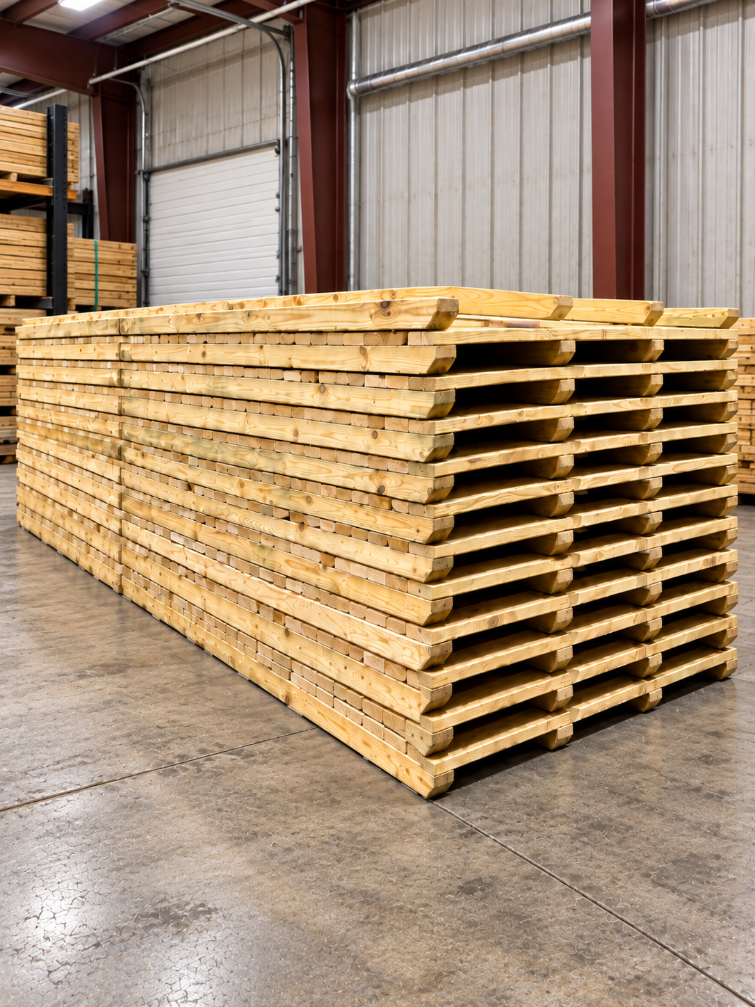Stacked custom wood pallets manufactured by Best Pack