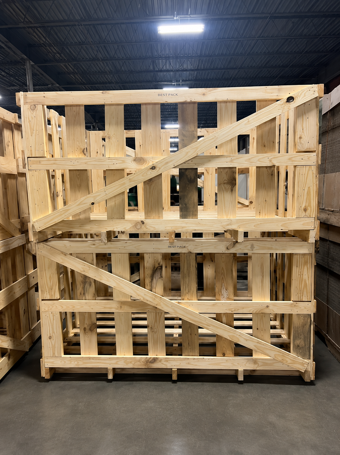Large slatted wood shipping crates built by Best Pack